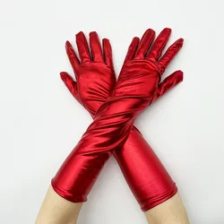 Mid-Length Etiquette Gloves Gold Silver Tight Arm Covers Evening Party Performance Mittens Women Sexy Elbow Length Long Gloves