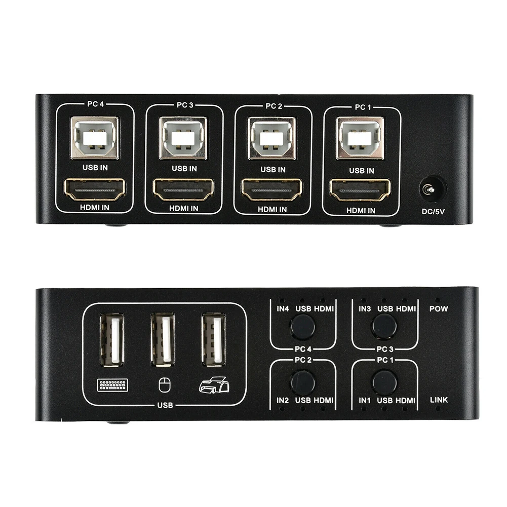 4K KVM переключатель с указателем светильник со сверхвысоким разрешением Ultra HD USB HDMI для Мышь клавиатура Алюминий легкосплавные диски Профессиональный 4 Порты и разъёмы универсальная стабильная