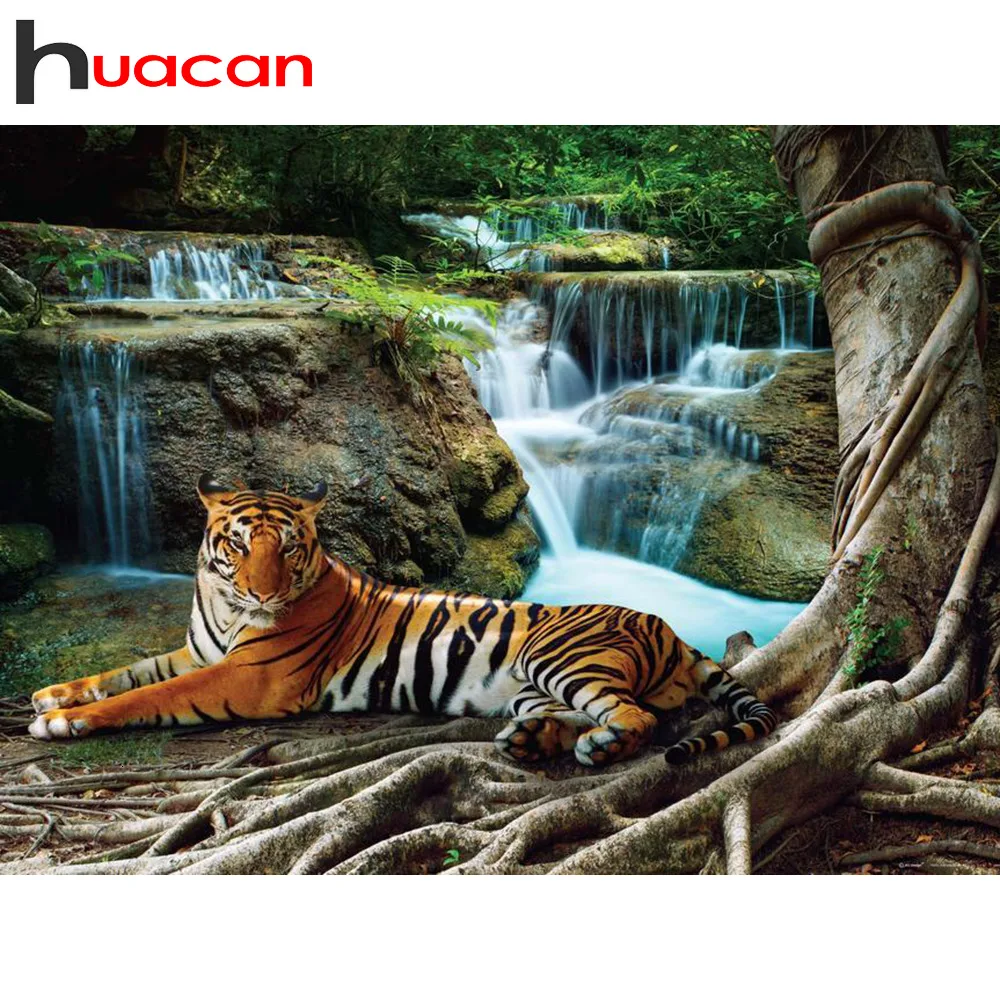 Алмазная 5D картина Huacan полноформатная вышивка с изображением животных тигра