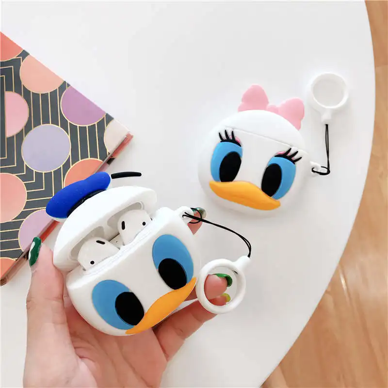 Для AirPods чехол 3D милый мультфильм Дейзи Дональд Дак Винни медвежонок пух поросенок Микки Минни беспроводные наушники крышка для Airpods 2