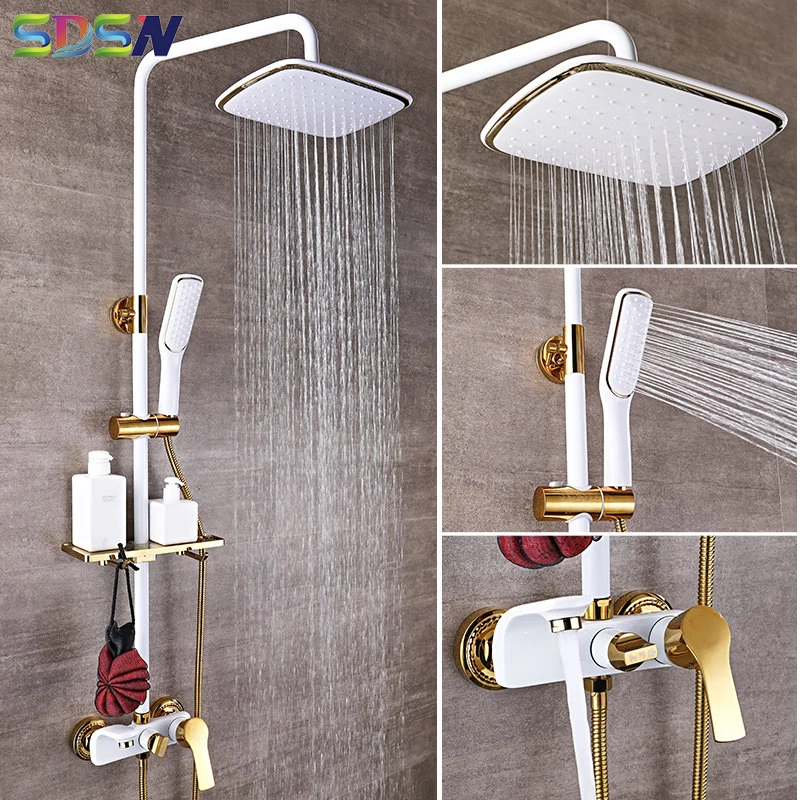 Best Discount 42d9 Shower Set Sdsn White Gold Bathroom Shower System Quality Copper Brass Bathtub Faucet Rainfall Shower Head Spa Bath Shower Sets Cicig Co