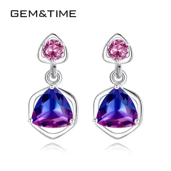 

Gem&Time 925 Sterling Silver Luxury Rainbow CZ Drop Earrings For Women Korean Wedding Engagment Fine Jewelry pendientes SE-431