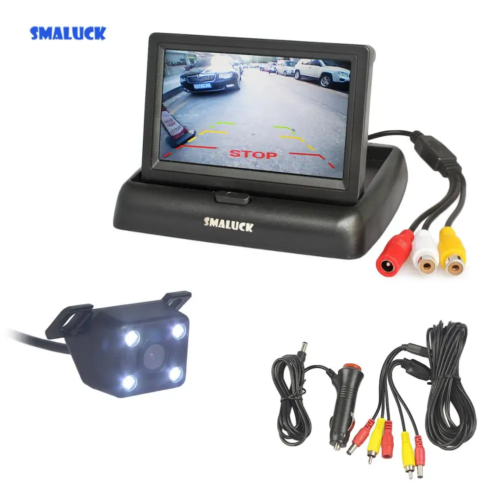 SMALUCK Wired 4.3" Foldable Rear View Monitor Car Monitor LED Reversing