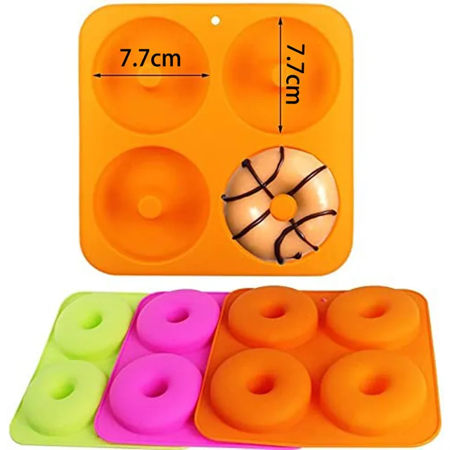 4 Lyukas Torta Penész 3D -S Szilikon Fánk Formák Nem Bot Bagel Serpenyő Tészta Csokoládé Muffinok Készítő Konyhai Kiegészítők Szerszám - Image 5
