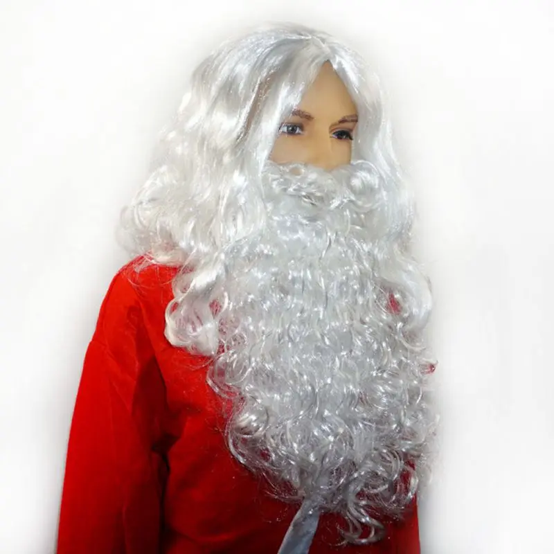 Christmas White Wig Long Beard Santa Dress Up Cosplay Props Christmas Wig+ Beard Set Party 1pc