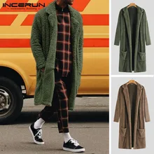 INCERUN, зимний модный мужской Тренч, верхняя одежда, однотонный, искусственный флис, длинный кардиган, длинный рукав, уличная одежда, пальто, пушистые куртки, пальто