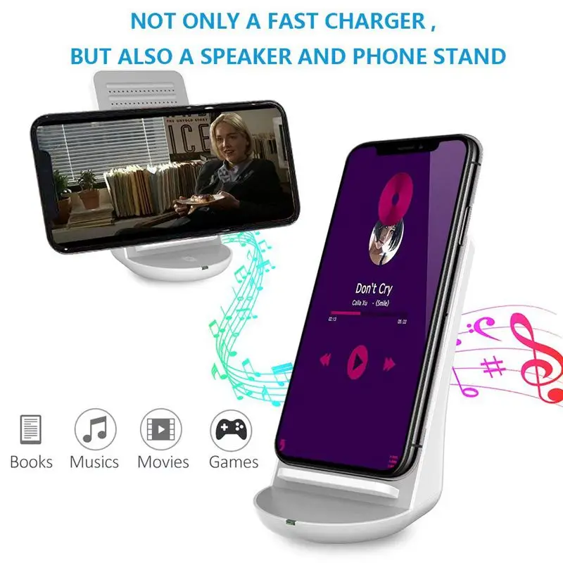 FIMILEF Bluetooth Speaker with Wireless Charger for Fast Wireless Charging Dock Base for iPhone X/8 Samsung Note 8 Smart phone
