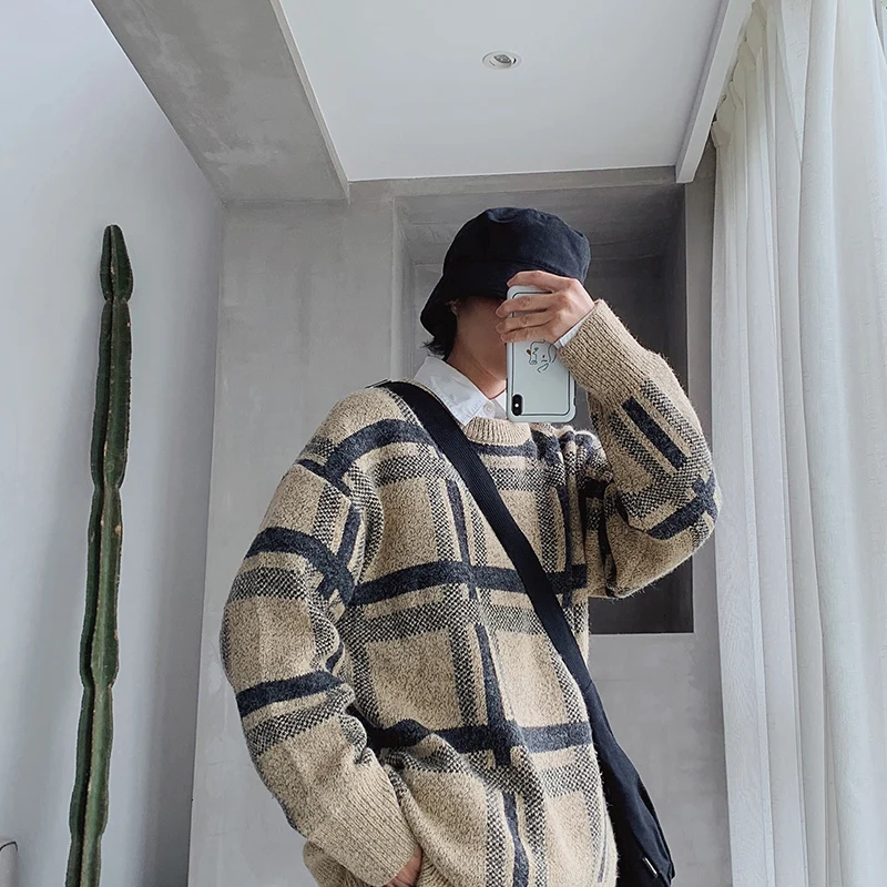 Winter Plaid Sweater Men's Warm Fashion Retro Casual Knit Sweater Man Sweter Clothes Loose Long Sleeve Pullover Men M-5XL Winter Plaid Sweater Men's Warm Fashion Retro Casual Knit Sweater Man Sweter Clothes Loose Long Sleeve Pullover Men M-5XL