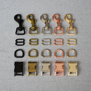 

1 set 15mm Metal hardware D ring belt straps slider side release buckle spring hook for DIY dog collar accessories