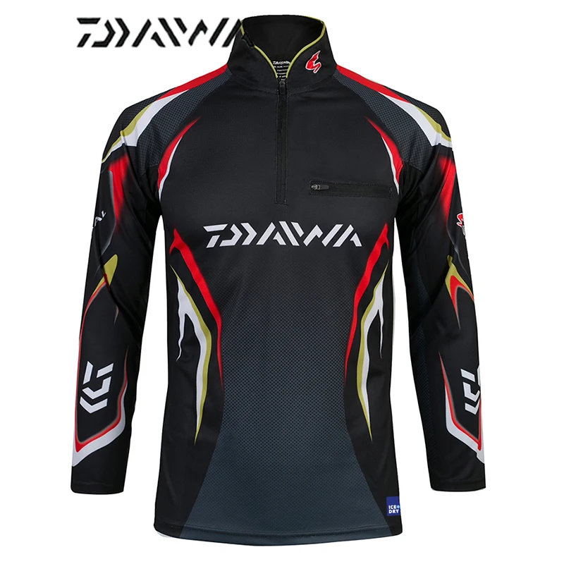 Черный Daiwa рубашки для рыбалки с защитой от ультрафиолетового излучения дышащие мужские футболки для активного отдыха с защитой от солнца с длинным рукавом Спортивные футболки с принтом для походов и кемпинга мужские футболки для рыбалки - Цвет: Черный