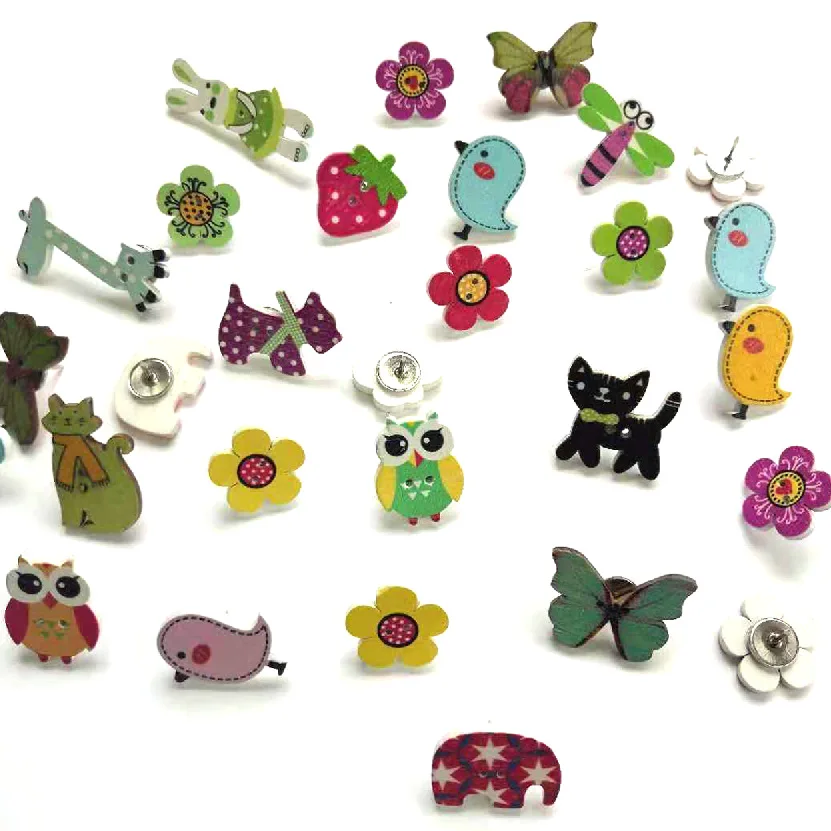 Manufacturers Direct Selling Cross Border Creative Wood Piece Pushpin Flower Bird Animal 20-Office Culture And Education Fixed