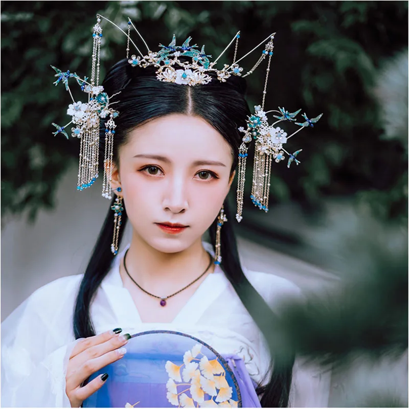 QIANJI китайский головной убор Hanfu, полный набор старинных костюмов, заколка для девочек, антикварные аксессуары для волос, головной убор