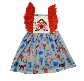 

Baby girls' dresses with farm print kids wear clothes baby wear
