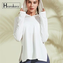 Футболка с капюшоном для тренировок и бега, свободная одежда для фитнеса, Женская дышащая быстросохнущая футболка с длинными рукавами для занятий йогой, женские футболки