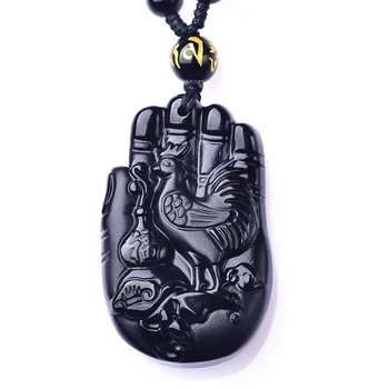 

Drop Shipping Necklace Pendant Natural Black Obsidian Carved Buddha's hand mascot Pendant Gift for Lover's Fine Crystal Jewelry