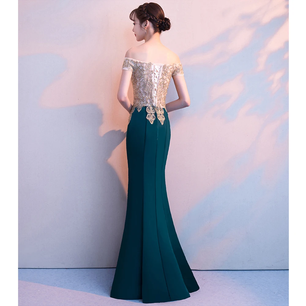 Вечернее платье с вырезом лодочкой и вышивкой, женское вечернее платье с блестками, элегантные вечерние платья с открытыми плечами F115