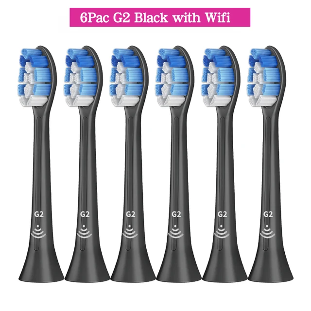 Apply to Philips Sonicare Toothbrush HX6250 HX6530 HX6730 HX6930 Electric Toothbrush Replacement Heads Bluetooth BrushHeads 6Pcs-G2-BK-With Wifi