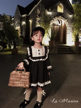 

Spring Autumn Baby Maid Dress Princess Girl's Birthday /party Dress Kids Long Sleeved Performance Dress Lace Ruffles Baby Girl