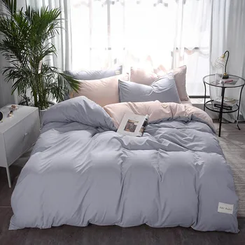 

4PCS Winter Plain Color White Grey Home Bedding Set Korean Bed Cover and Pillowcases Hotel Bedclothes