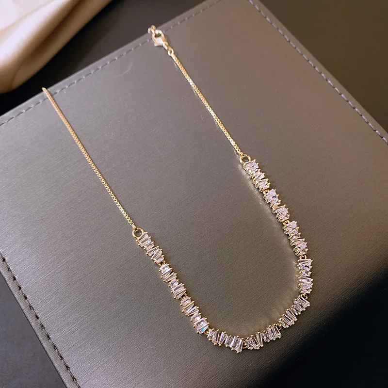 Korea New Design Fashion Jewelry Luxury Shiny Zircon Necklace Stretchable Adjustable Feminine Clavicle Necklace