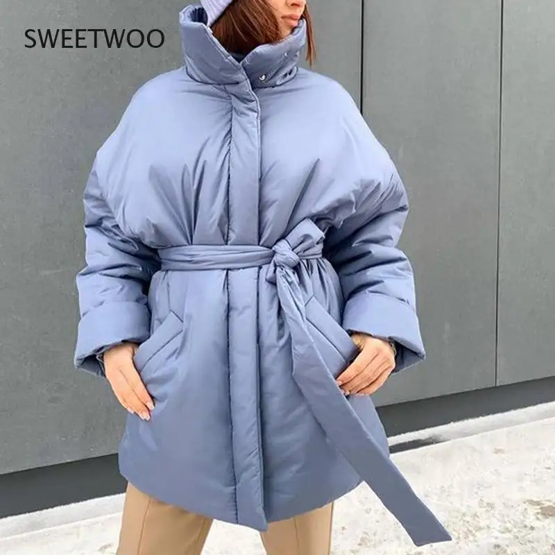 Casual Collected Waisted Parkas Women Fashion Simple Coats Women Elegant Spring Stand Collar Cotton Jackets Female Ladies