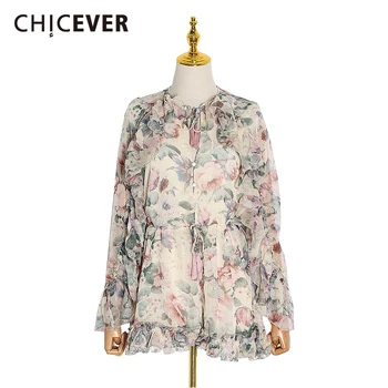 

CHICEVER Print Women's Rompers O Neck Long Sleeve High Waist Bandage Patchwork Ruffle Female Playsuits 2020 Spring Fashion