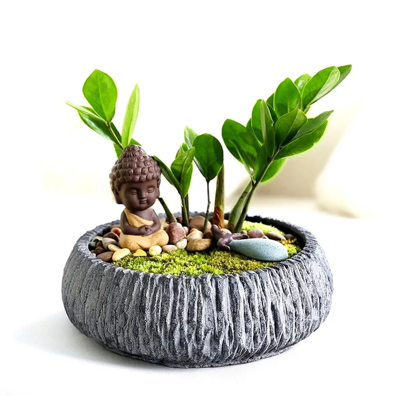 

Yellow Buddha Monk Cement No Drainage Hole Planter Container Cactus Succulent Plant Bonsai Home Hydroponic