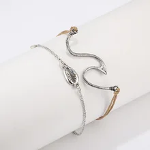 Европа и Америка аксессуары в новом стиле мода простой Spindrift оболочки ножной браслет сплав волны пляж двойной слой ножной браслет