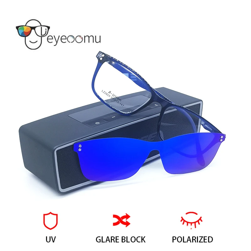 

EYEOOMU New Magnetic Clip On Sunglasses Polarized Lens Men Nerd Optical Eyeglasses Women Vintage TR90 UV Frame With Priscription