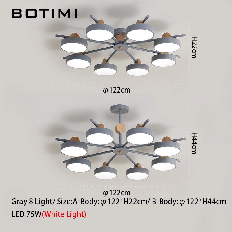 BOTIMI японская люстра с металлическими абажурами для гостиной потолочные деревянные люстры 220V светильники для спальни - Цвет абажура: 8 Lights-Gray