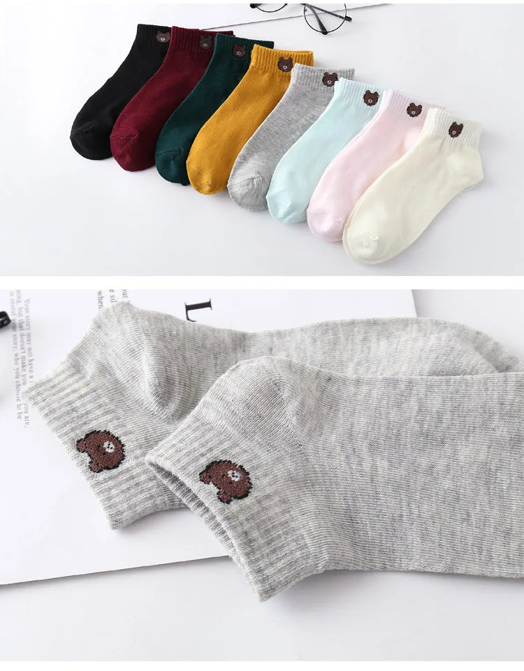 11 стилей, 10 шт. = 5 пар/лот, милые носки в стиле Харадзюку с животными, женские летние носки в Корейском стиле с изображением кота, медведя, кролика, забавные короткие носки, Happy Sox