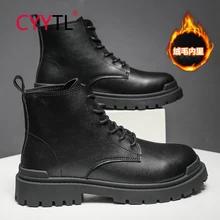 

CYYTL Winter Keep Warm Men's Boots Ankle Leather Fur Lined Snow Shoes Waterproof Walking Dress Work Business Motorcycle Booties
