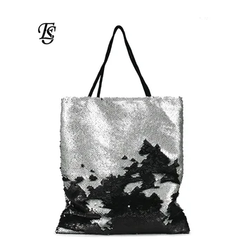 

ESHUNFA Women Bag Lady Handbag Large Capacity Sequins Decoration More Internal Pockets Both Sides Can Turn Magnetic Buckle Open