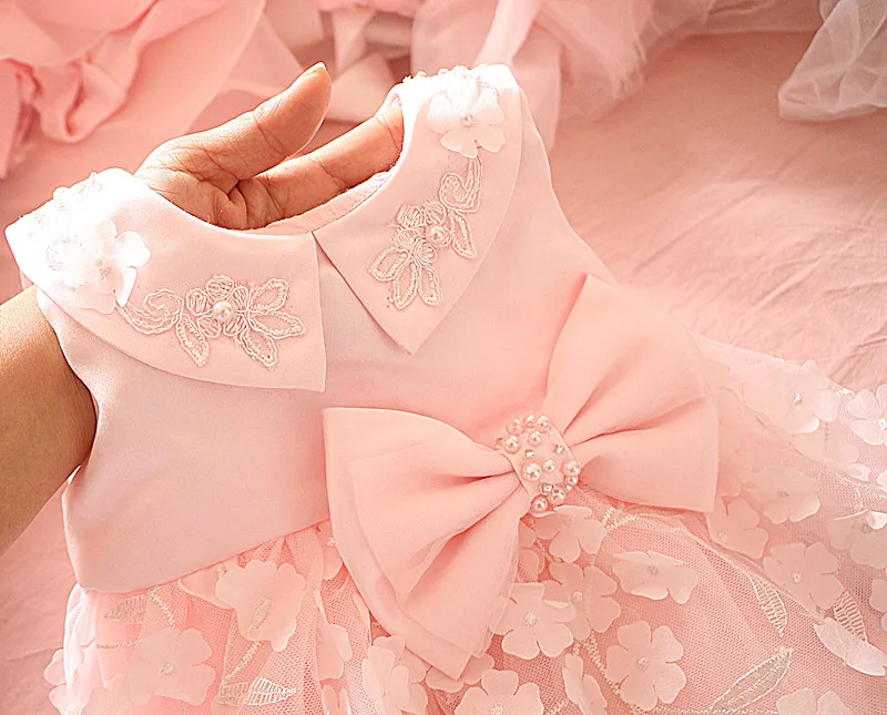 Платье с цветочным узором для маленьких девочек; цвет белый, розовый; кружевное платье принцессы на день рождения, свадьбу, вечеринку; платье на Рождество; платье на крестины; Vestido infantil