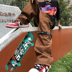 Pantalones vaqueros cargo bordados para niños y niñas, ropa de calle para monopatín, Hip hop, holgados, apilados