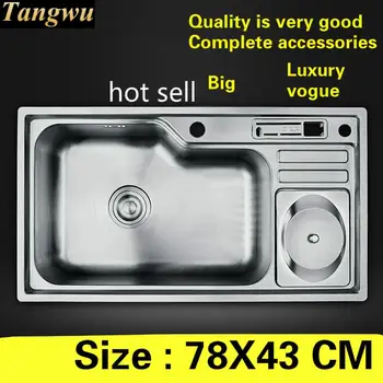 Best Free Shipping Apartment High Quality Kitchen Single Trough Sink Standar Food Grade 304 Stainless Steel Big Hot Selling 78x43 CM