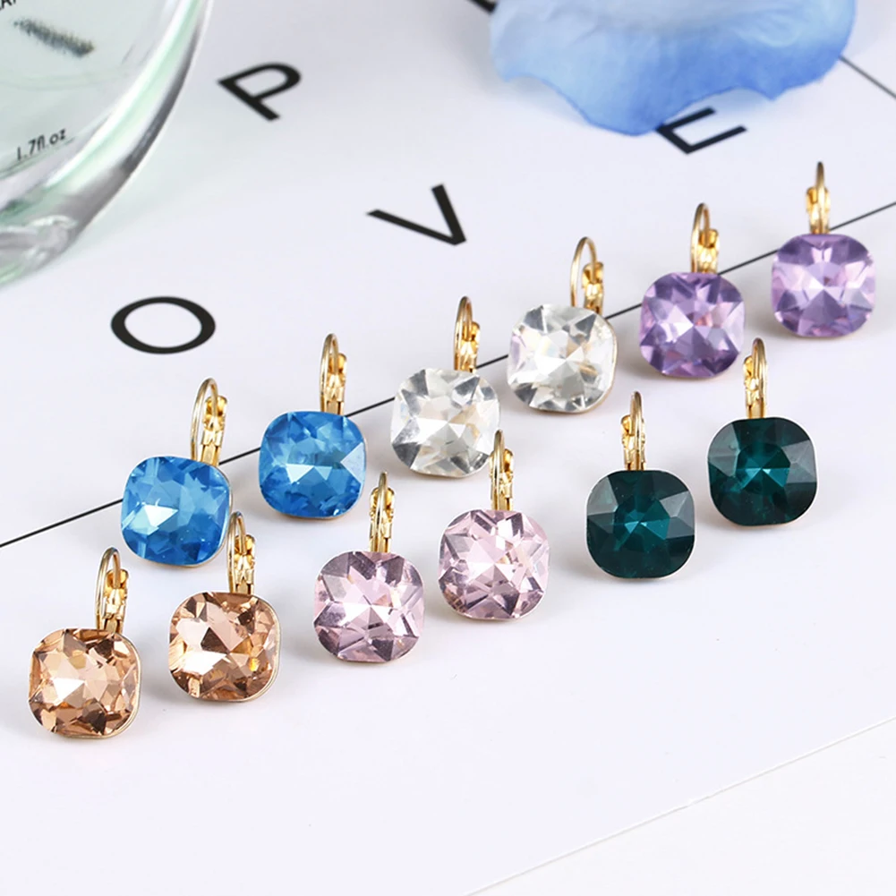 Dangle earrings,crystal earrings 6 Colors Blue Rhinestone Fashion Crystal Women's Earrings White Square Dangle Earrings For Women Trendy Jewelry