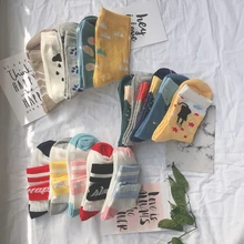 5 пар в наборе, женские носки с рисунками животных и буквами, женские хлопковые модные повседневные короткие носки, подарок на год