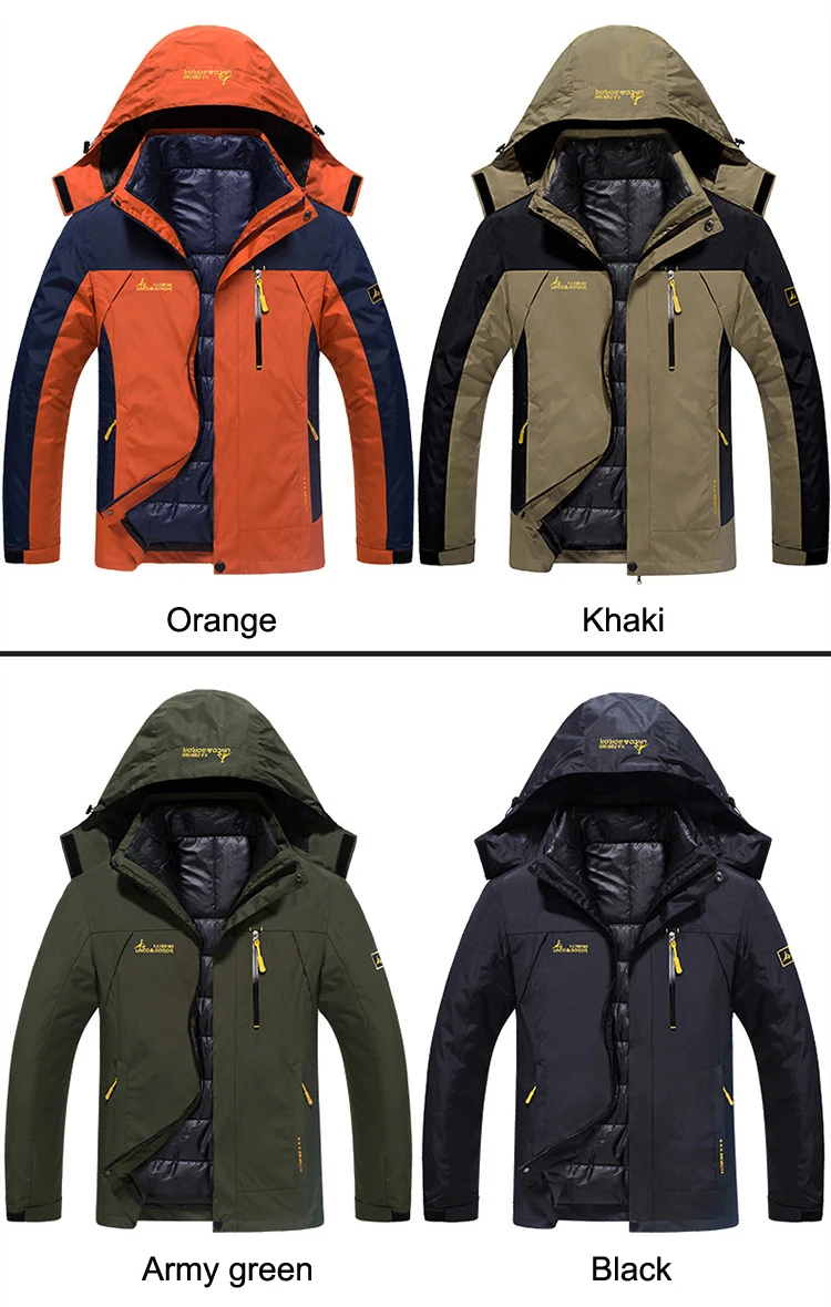 TRVLWEGO Oversized Men Winter Waterproof Fish Trekking Skiing Jackets Hiking Camp Climb Warm Down Jackets 3 in 1 Outdoor 6XL