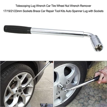 

Telescoping Lug Wrench Car Tire Wheel Nut Wrench Remover 17/19/21/23mm Sockets Brace Car Repair Tool Kits with Sockets Universal