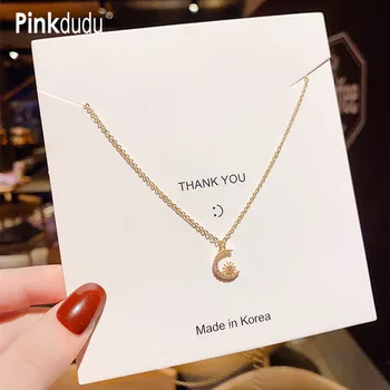 

Pinkdudu Hot Korean Long Gold Chain Pendant Necklace White Crystal Thin Sexy Moon Star Necklace Accessories Gift for Women OG095
