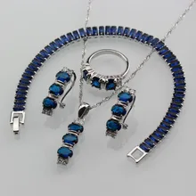 Юные Модные женские ювелирные наборы с натуральный голубой камень костюм cz 925 Серебряные клипсы серьги/браслет и кольцо наборы