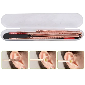 

6pcs Stainless Steel Earpick Ear Wax Remover Curette Cleaner Silver Earpick Set Ear Health Care Tool