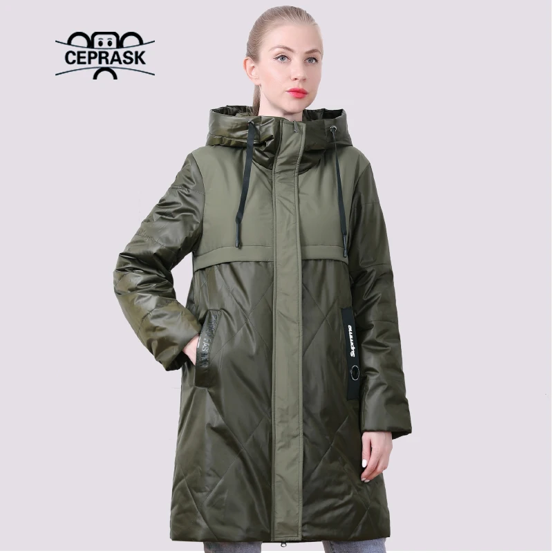 

CEPRASK 2021 New Spring Autumn Women Jacket Plus Size Women's Parkas Hooded Long Quilted Thin Cotton Windproof Clothing