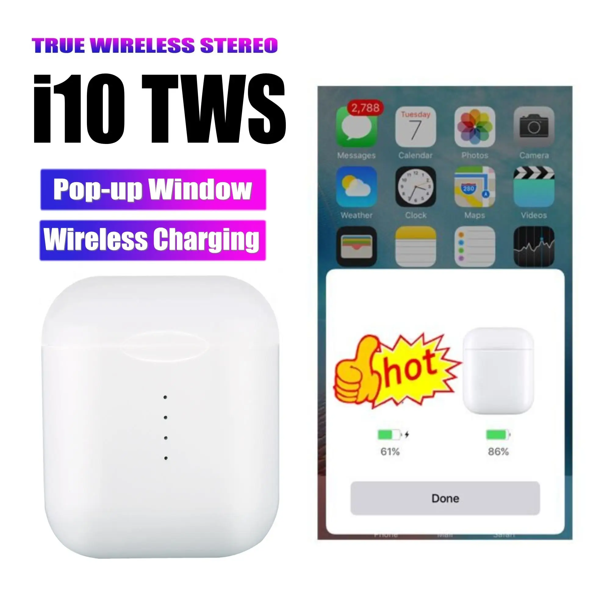 Поддержка беспроводной зарядки! i10 tws i10s tws беспроводные наушники Bluetooth 5,0 наушники с сенсорным управлением гарнитура для всех смартфонов - Цвет: i10 TWS-POP UP