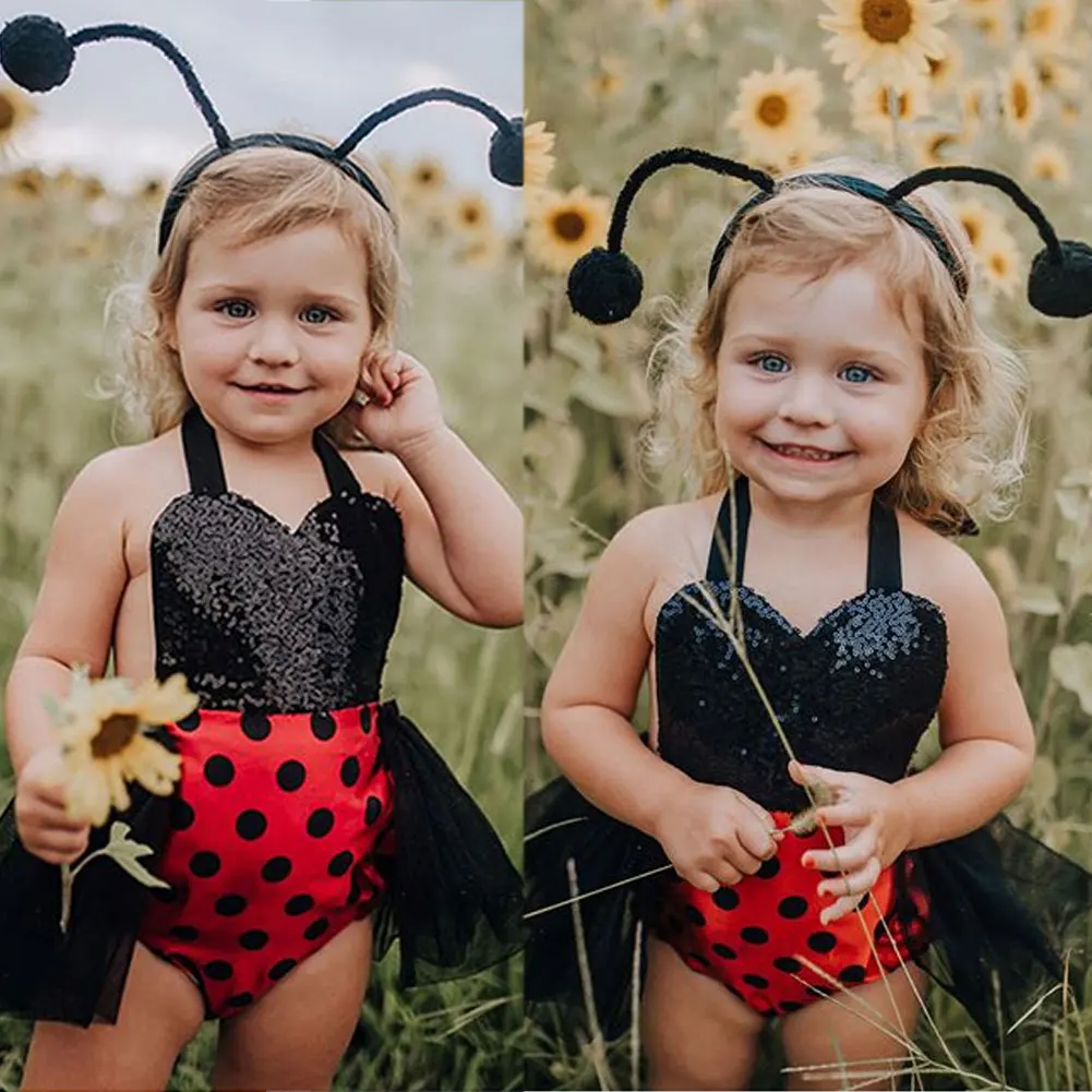 Toddler Newborn Baby Girls Ladybug Style Rompers Lace Tulle Jumpsuit Infant Girl Birthday Party Clothes Summer | Детская одежда и