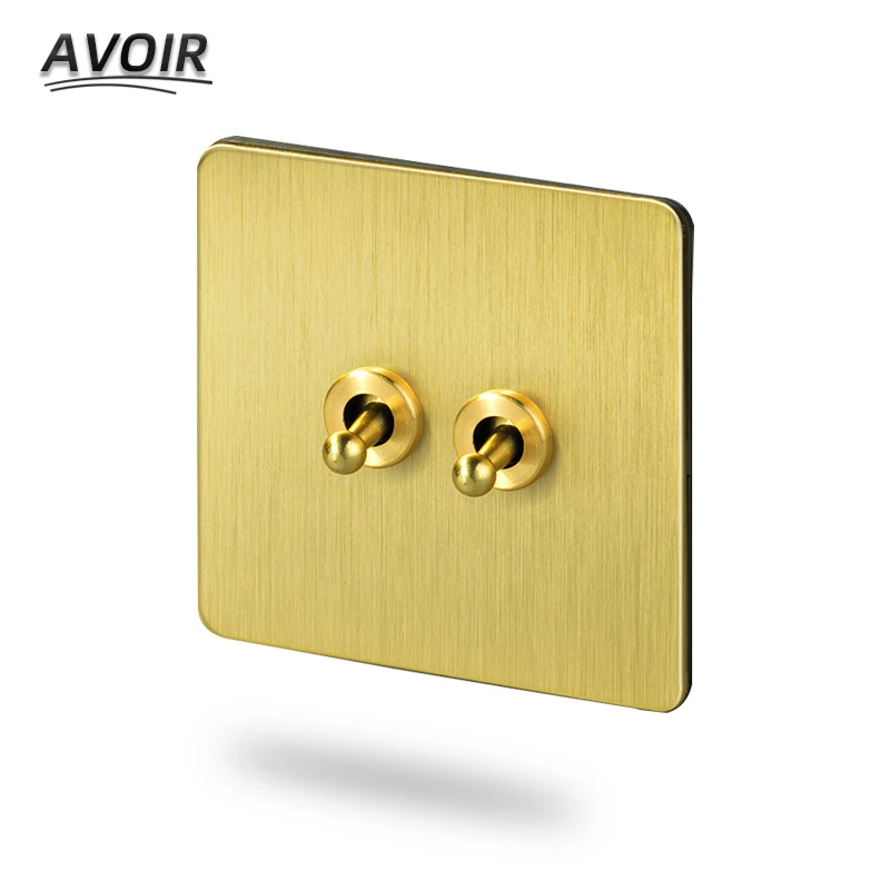 Avoir Switch Gold Brass Panel Light Switches USB Wall Socket Toggle Light Switch Electrical Outlets Socket Wall Plugs