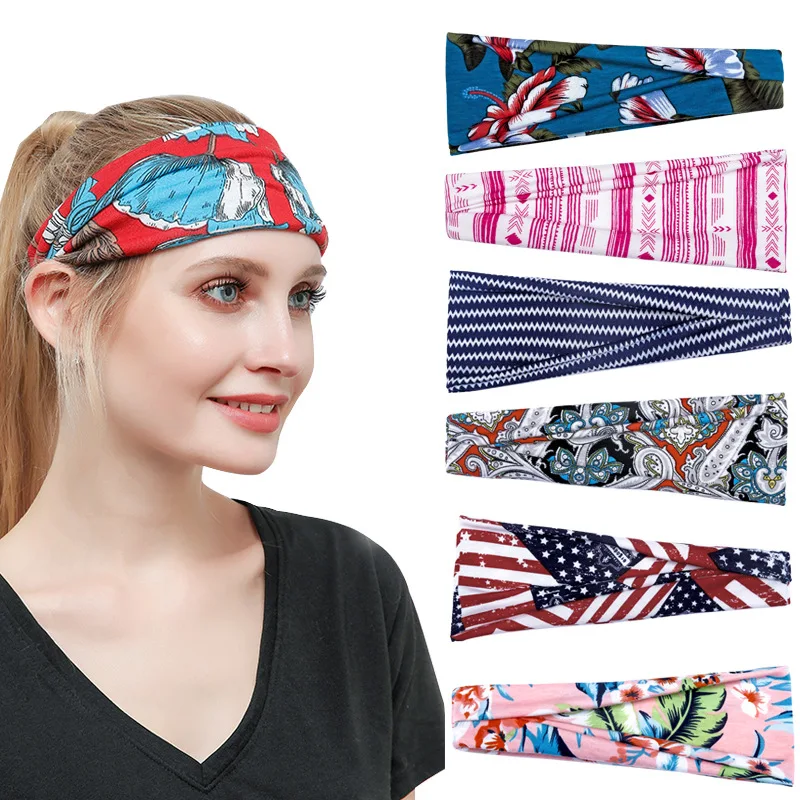 

Fashionable female sports headband yoga headband running fitness absorbent band width printed headband elegant lovely headband