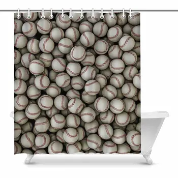 

Sports Balls Collection Baseballs House Decor Shower Curtain for Bathroom Decorative Bathroom Shower Curtain Set with Rings,