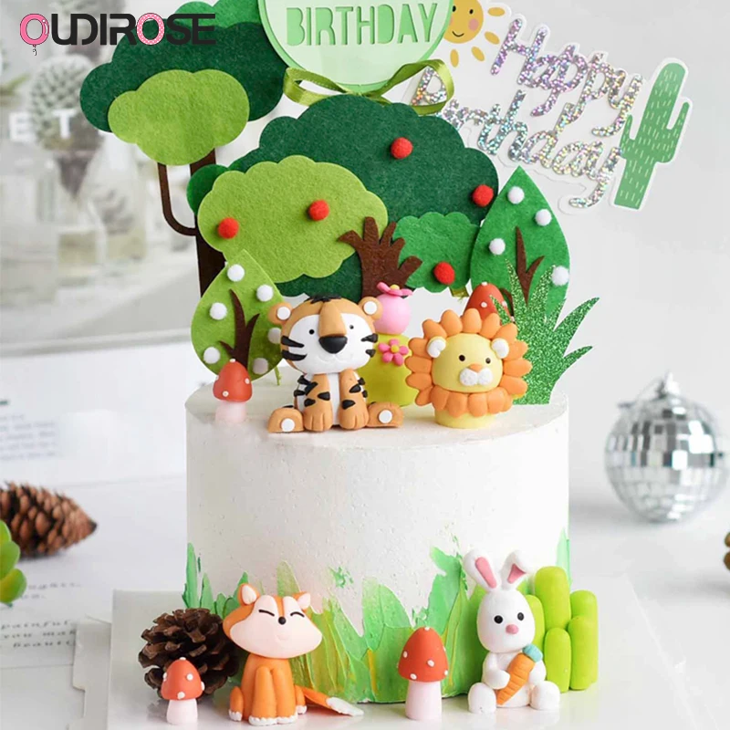 

Cute Animal Forest Party Cake Toppers Decoration Happy Birthday Cupcake Topper Decor Supplies Boys/Girls Baby Shower